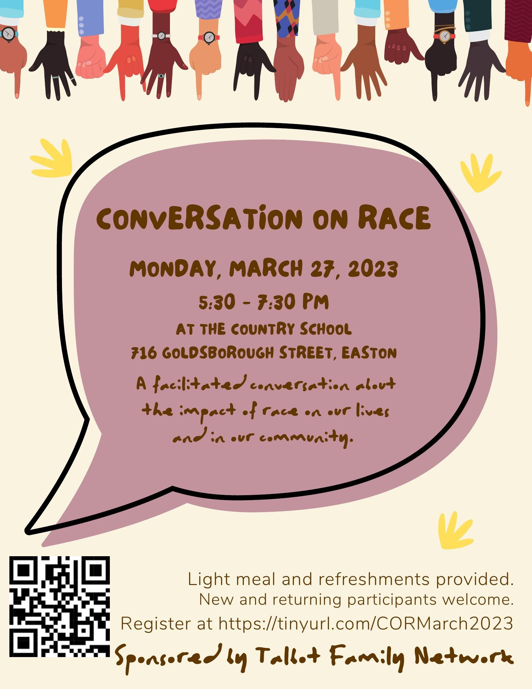Flyer for Conversation on Race, text is the same as below